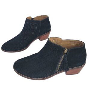 Vionic Daytona Ankle Boot Black Suede Laser Cut Eyelet Leather Women's Size 8